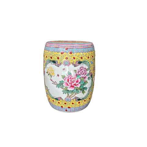 Vintage Oriental Famille Rose Yellow Color Porcelain Round Stool Ottoman GB209S