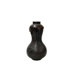 Oriental Gourd Shape Bronze Patina Ribbed Body Metal Vase Art GB211S