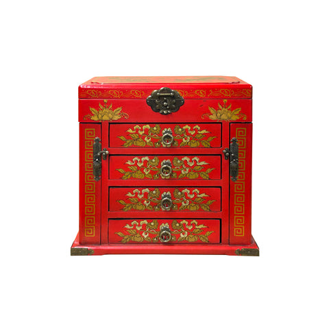 Chinese Oriental Red Dragon Phoenix Mirror Rectangular Jewelry Box GB216S