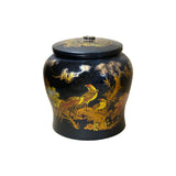 Oriental Black Flower Bird Graphic Jar Shape Container Box GB227S