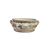 Porcelain Oriental Golden Color Satsuma Graphic Oval Pot GB229S