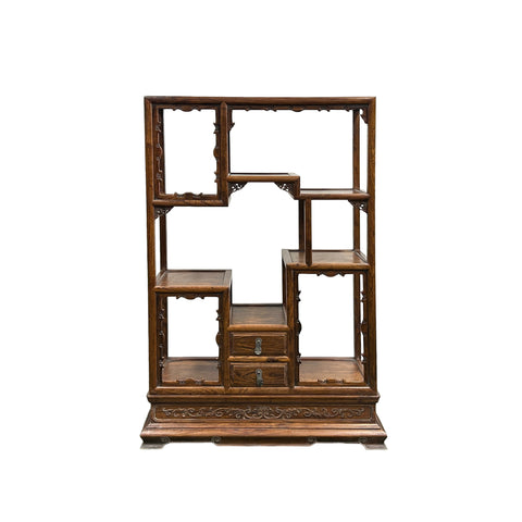 Chinese Vintage Brown Stain Chest Height 51" Curio Display Cabinet GB239AS