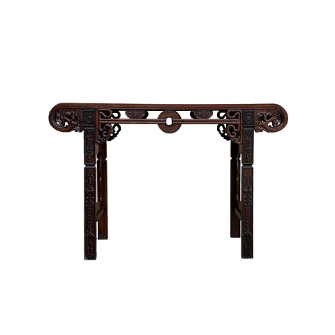 Vintage Oriental Brown Scroll End RuYi Apron Altar Console Table GB243S
