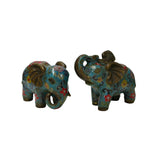 Pair Turquoise Teal Enamel Fortune Fengshui Elephant Metal Figures GB245S