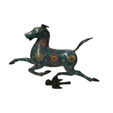 Chinese Turquoise Teal Enamel Galloping Horse Treading on a Flying Swallow Metal Figure GB248S