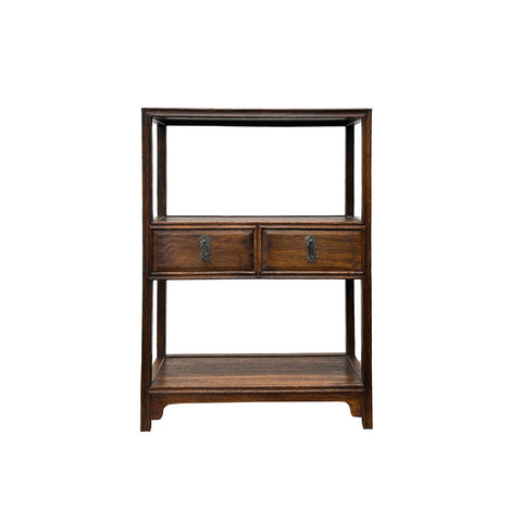 Chinese Brown Stain Wood Rectangular Small Curio Display Stand GB250S