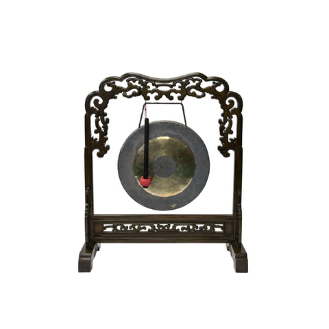 Chinese Distressed Brown Cloud Scroll Wood Gong Display Rack GB251S