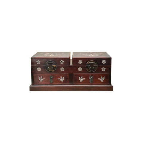 Oriental Brown Mother of Pearl Motif Rectangular Drawers Chest Box GB253S