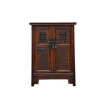 26.75" Natural Wood Pattern Brown Carving 2 Doors Small Cabinet Chest GB254S