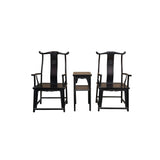 Chinese Traditional Black Brown Yoke-Back Armchair Set w Small Table GB257S