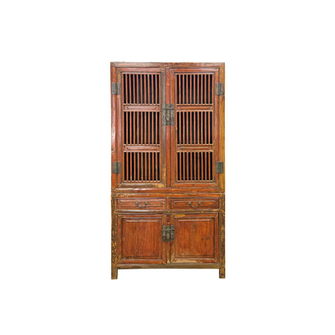 Vintage Brown Oriental Open Bars Doors Display Curio Cabinet Bookcase GB259S