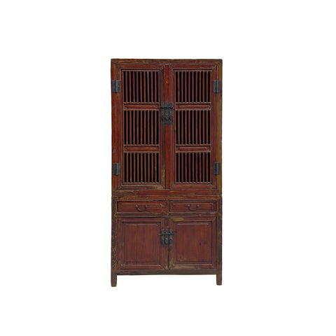Vintage Brown Oriental Open Bars Doors Display Curio Cabinet Bookcase GB259S