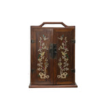 Chinese Brown Wood Mother of Pearl Motif Drawers Box Chest GB262S