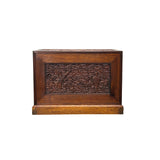 Oriental Cloud Scroll Relief Motif Treasure Chest Box Brown Color Wood GB263S