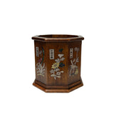 Chinese Brown Natural Patina Mother of Pearl Brush Pen Holder Art GB267S
