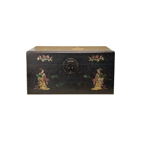 Oriental Mother of Pearl  Dark Brown Wood Small Trunk Chest Box GB271S