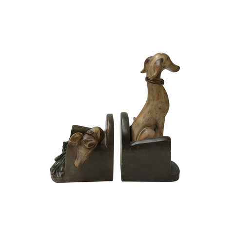 Gray Brown Ceramic Greyhounds on Chair Figure Bookend Stopper GB287S