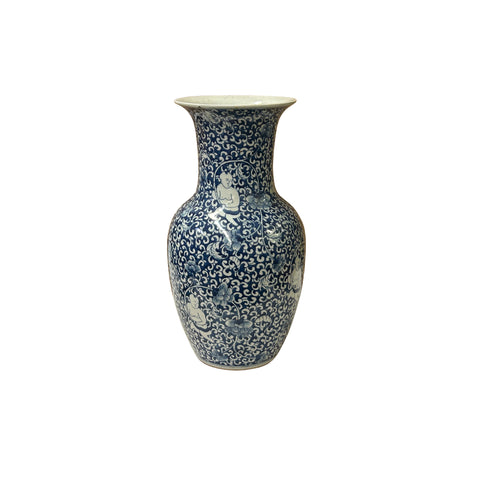Oriental Blue White Kids Among Flower Graphic Porcelain Art Vase GB292S