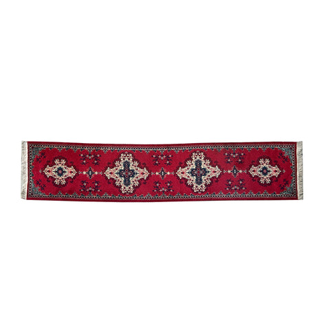 Long Rectangular Red Geometric Medallion Graphic Wool Rug Carpet Runner GB295S