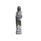 Chinese Weathered Black Gray Patina Stone Standing Monk Luohan Arhat Statue GB301S