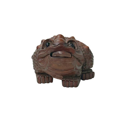 Quality Boxwood Carved Chinese Fortune Toad, Money Frog Statue Figure GB307S