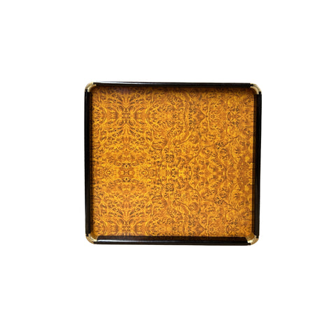 Chinoiseries Golden Brown Burl Square Wood Accent Tray GB314S
