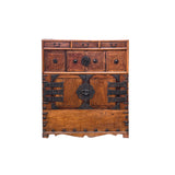 Asian Pattern Brown Black Hardware Drawers Accent Storage Cabinet GB319S