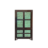 Chinese Distressed Turquoise Brown Large Armoire Wardrobe Cabinet GB320S