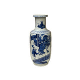 Oriental Blue White People House Gathering Graphic Porcelain Art Vase GB331S