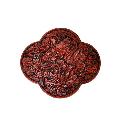 Handcrafted Vintage Chinese Red Lacquer Four Lobed Floral Accent Box GB335S