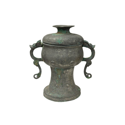 Vintage Look Gray Green Ancient Ding Shape Vessel Holder Display Art GB342S