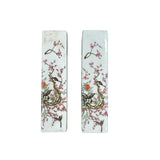 Pair White Porcelain Flower Birds Scenery Rectangular Display Paperweight GB347S