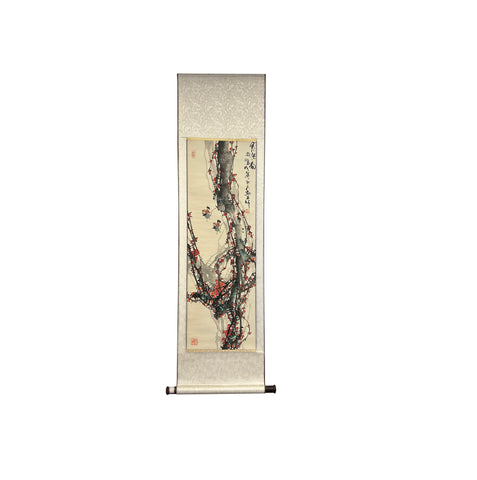 Oriental Pink Blossom Flowers Vertical Scroll Painting Wall Art GB401S f375