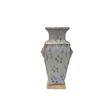 Ceramic Pale White Blue Flecks Ram Heads Motif Square Art Vase GB630S / GB577