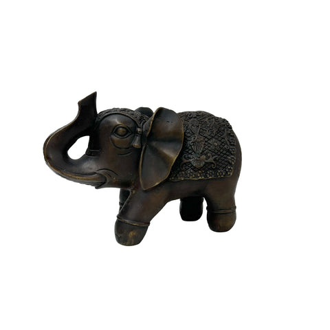 Vintage Dark Brown Metal Elephant Trunk Up Accent Figure GB589S