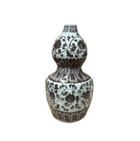 Vintage Gourd Shape Copper Red Underglaze Floral Graphic Porcelain Vase GB590S