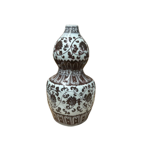 Vintage Gourd Shape Copper Red Underglaze Floral Graphic Porcelain Vase GB590S