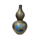Oriental Purple Blue Gourd Shape Floral Graphic Porcelain Art Vase GB592S /cs2784