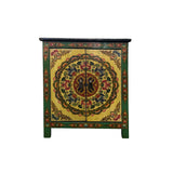 Tibetan Style Green Floral Mandala Graphic End Table Nightstand GB593S