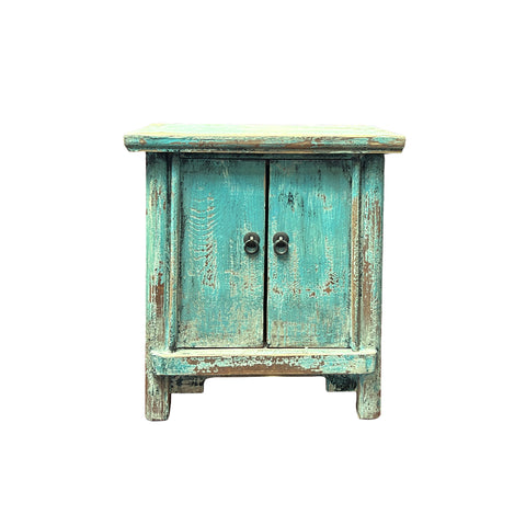 16.25" Distressed Light Blue 2 Doors End Table Nightstand Chest GB595S