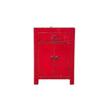 Distressed Rustic Rough Bright Red Drawer Small End Table Nightstand GB599S