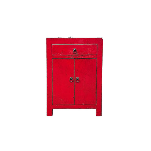 Distressed Rustic Rough Bright Red Drawer Small End Table Nightstand GB599S