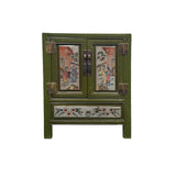 Olive Green Oriental People Graphic End Table Nightstand GB600S