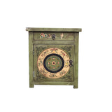 Distressed Sage Green Floral Graphic End Table Nightstand GB601S