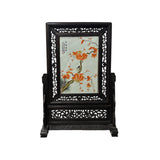 Chinese Orange Blossoms Porcelain Painting Wood Frame Tabletop Screen Art GB603