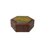 Oriental Hexagonal Red Color Mythical Figure Drawing Accent Box GB605S