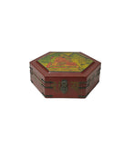 Oriental Hexagonal Red Color Lohans Monks Drawing Accent Box GB606S