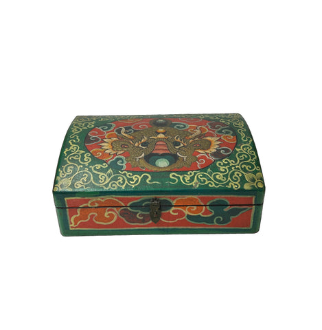 Oriental Rectangular Green Color Kirin Dragon Accent Box GB607S