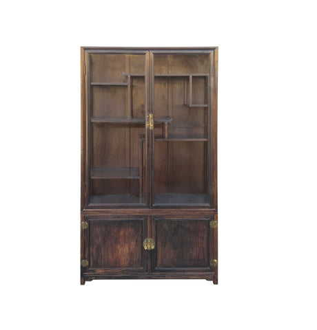 Vintage Dark Brown Oriental Treasure Glass Doors Display Curio Stack Cabinet GB611BS