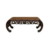 Dark Brown Flower Motif Apron Scroll Leg Low Kang Coffee Table GB612S